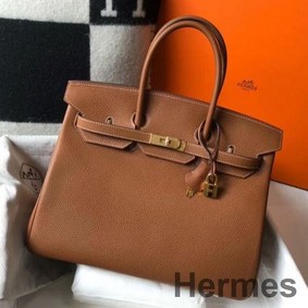 Hermes Birkin 35cm Bag In Gold Clemence Leather GHW