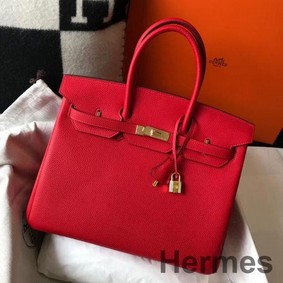 Hermes Birkin 35cm Bag In Red Clemence Leather GHW