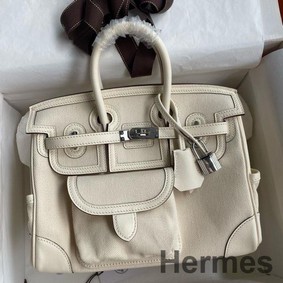 Hermes Birkin Cargo 25 Bag in Craie Toile and Swift Leather