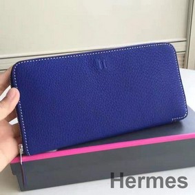 Hermes Blue Electric Clemence Azap Zipped Wallet