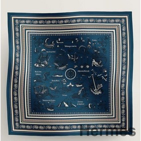 Hermes Blue Tatouages Marins Bandana Shawl 140