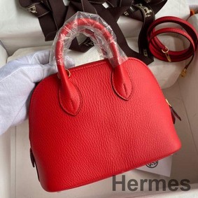 Hermes Bolide 1923 Mini Handmade Bag In Red Chevre Mysore Leather