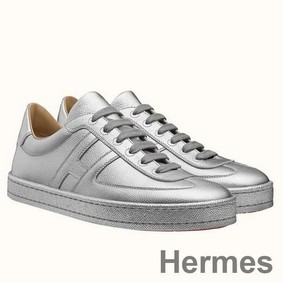 Hermes Boomerang Sneakers In Silver Epsom Leather