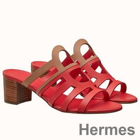 Hermes Celena Sandals 50mm In Red/Brown Calfskin