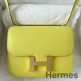 Hermes Constance 18 Handmade Bag In Lime Evercolor Calfskin
