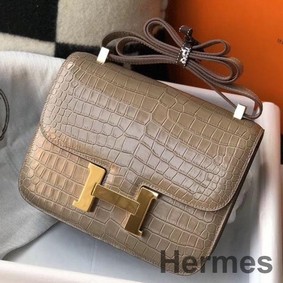 Hermes Constance 18 Handmade Bag In Taupe Embossed Crocodile