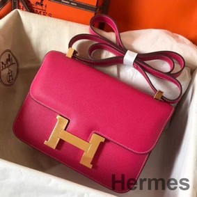 Hermes Constance 24 Handmade Bag In Rose Red Epsom Leather