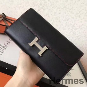 Hermes Constance Long Wallet In Black Swift Leather