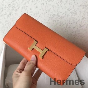 Hermes Constance Long Wallet In Orange Epsom Leather