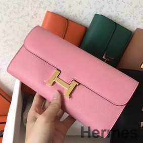 Hermes Constance Long Wallet In Pink Epsom Leather