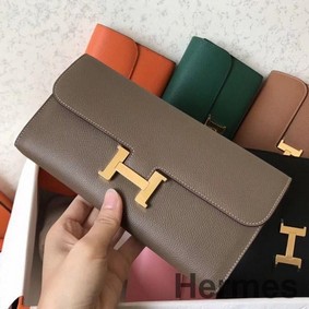 Hermes Constance Long Wallet In Taupe Epsom Leather