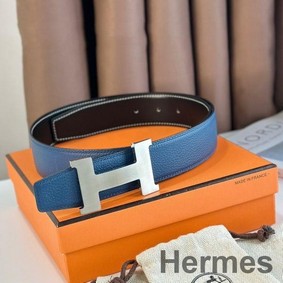 Hermes Constance Reversible Belt 38MM in Blue Clemence Leather