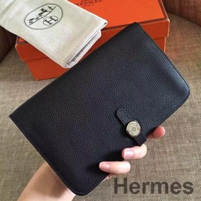 Hermes Dogon Duo Wallet In Black Clemence Leather