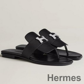 Hermes Galerie Sandals In Black Calfskin