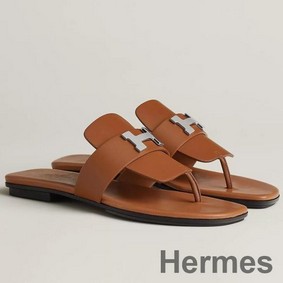 Hermes Galerie Sandals In Brown Calfskin