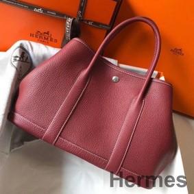 Hermes Garden Party 30 Bag In Bordeaux Taurillon Leather