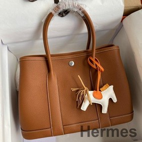 Hermes Garden Party 30 Handmade Bag in Gold Clemence Leather