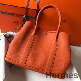 Hermes Garden Party 36 Bag In Orange Clemence Leather
