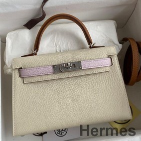 Hermes HSS Kelly Mini II Sellier Tri-color Bag In Craie/Pink/Gold Epsom Calfskin