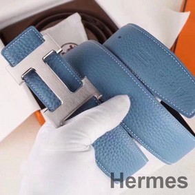 Hermes H Belt Buckle & Blue Clemence 32 MM Strap