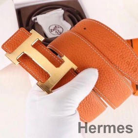 Hermes H Belt Buckle & Orange 32mm Clemence Strap