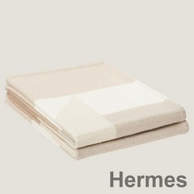 Hermes H Drapeau Blanket in Naturel and Grege Cashmere