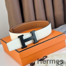 Hermes H Reversible 38MM Belt with matte Buckle in White and Gold Epsom Leather