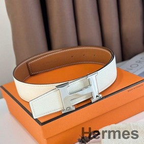 Hermes H Reversible Belt 38MM in White and Gold Epsom Leather