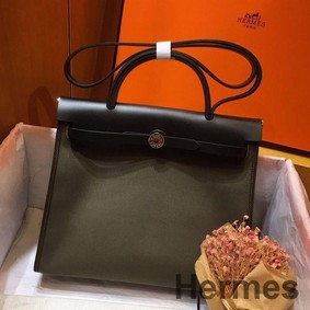 Hermes Herbag Zip 31cm Bag In Black And Canopee