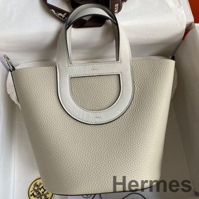 Hermes In The Loop 18 Handmade Bag in Pearl Grey Clemence Leather