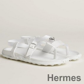 Hermes Inboard Sandals in White Leather and Ribbon