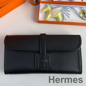 Hermes Jige Elan 29 Clutch Bag In Black Swift Calfskin