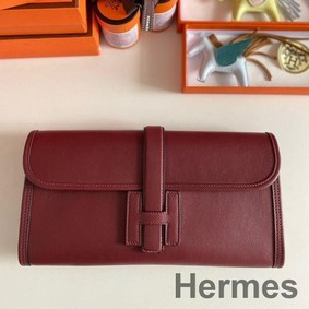Hermes Jige Elan 29 Clutch Bag In Bordeaux Swift Calfskin