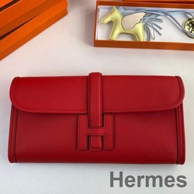 Hermes Jige Elan 29 Clutch Bag In Red Swift Calfskin
