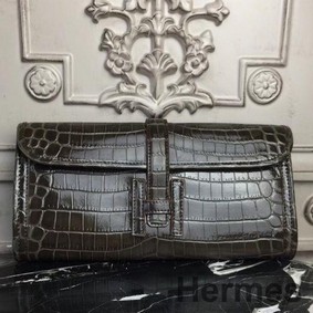 Hermes Jige Elan 29 Clutch In Chocolate Crocodile Leather