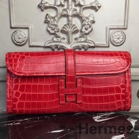 Hermes Jige Elan 29 Clutch In Red Crocodile Leather