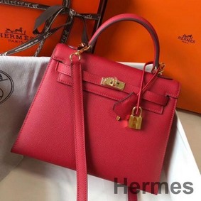 Hermes Kelly 25cm Sellier Bag In Red Epsom Leather
