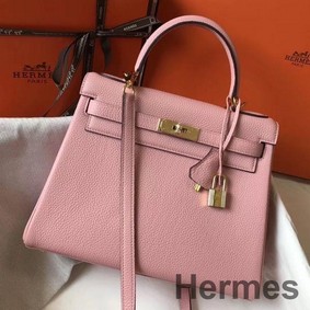 Hermes Kelly 28cm Bag In Pink Clemence Leather GHW