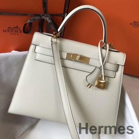 Hermes Kelly 28cm Bag In White Epsom Leather GHW