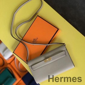 Hermes Kelly Classique To Go Wallet In Tourterelle Epsom Calfskin