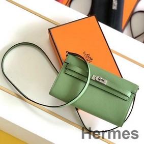 Hermes Kelly Classique To Go Wallet In Vert Criquet Epsom Calfskin