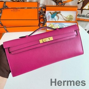 Hermes Kelly Cut Handmade Bag in Rose Purple Swift Leather