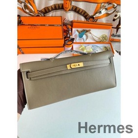 Hermes Kelly Cut Handmade Bag in Taupe Swift Leather