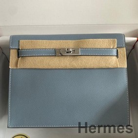 Hermes Kelly Danse II Bag In Blue Lin Evercolor Calfskin