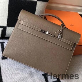 Hermes Kelly Depeche 38 Briefcase In Taupe Calfskin