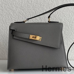 Hermes Kelly En Desordre 20 Handmade Bag In Etain Epsom Calfskin