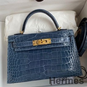 Hermes Kelly Mini II Sellier Handmade Bag In Colvert Shiny Alligator Leather