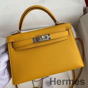 Hermes Kelly Mini II Sellier Handmade Bag In Jaune Ambre Epsom Calfskin