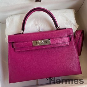 Hermes Kelly Mini II Sellier Handmade Bag In Rose Purple Chevre Mysore Leather