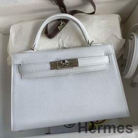 Hermes Kelly Mini II Sellier Handmade Bag In White Epsom Calfskin